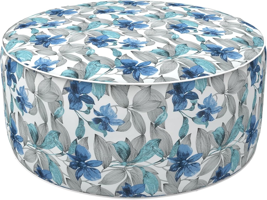 LVTXIII Outdoor/Indoor Inflatable Ottoman, All Weather Round Footrest Stool with Handle D31”x H14”, Portable Pouf for Patio Garden Camping or Home Decoration, Clemens Noir Blue