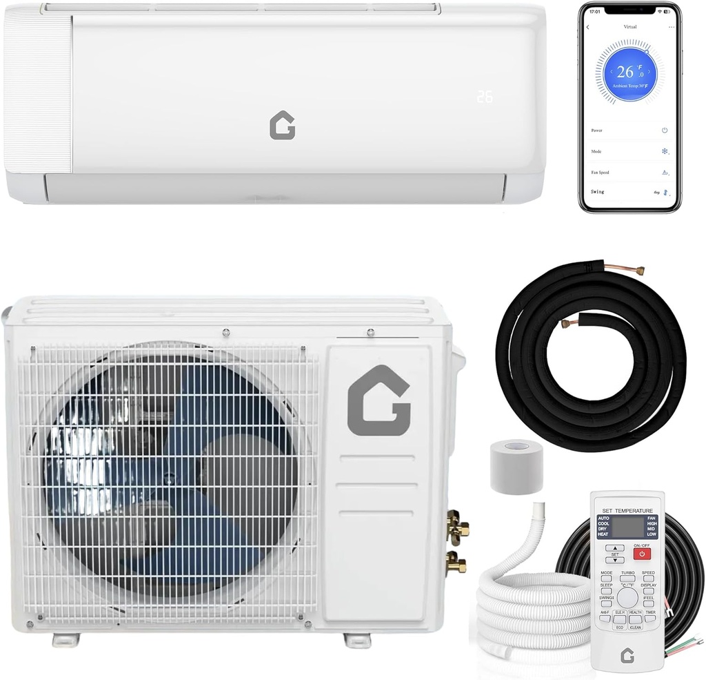12000 BTU Mini Split Air Conditioner Heat Pump System, Heating and Cooling Up to 750 Sq. Ft, 22 SEER2 Smart Inverter Energy Efficient Split AC with Easy Installation Kit for Home Rooms