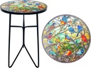 Mosaic Hummingbird Outdoor Side Tea Table, Glass Plant Tables Indoor Decorative Metal Patio Table, Round Outdoor Tables Unique Furniture - Weather-Resistant Patio Decor
