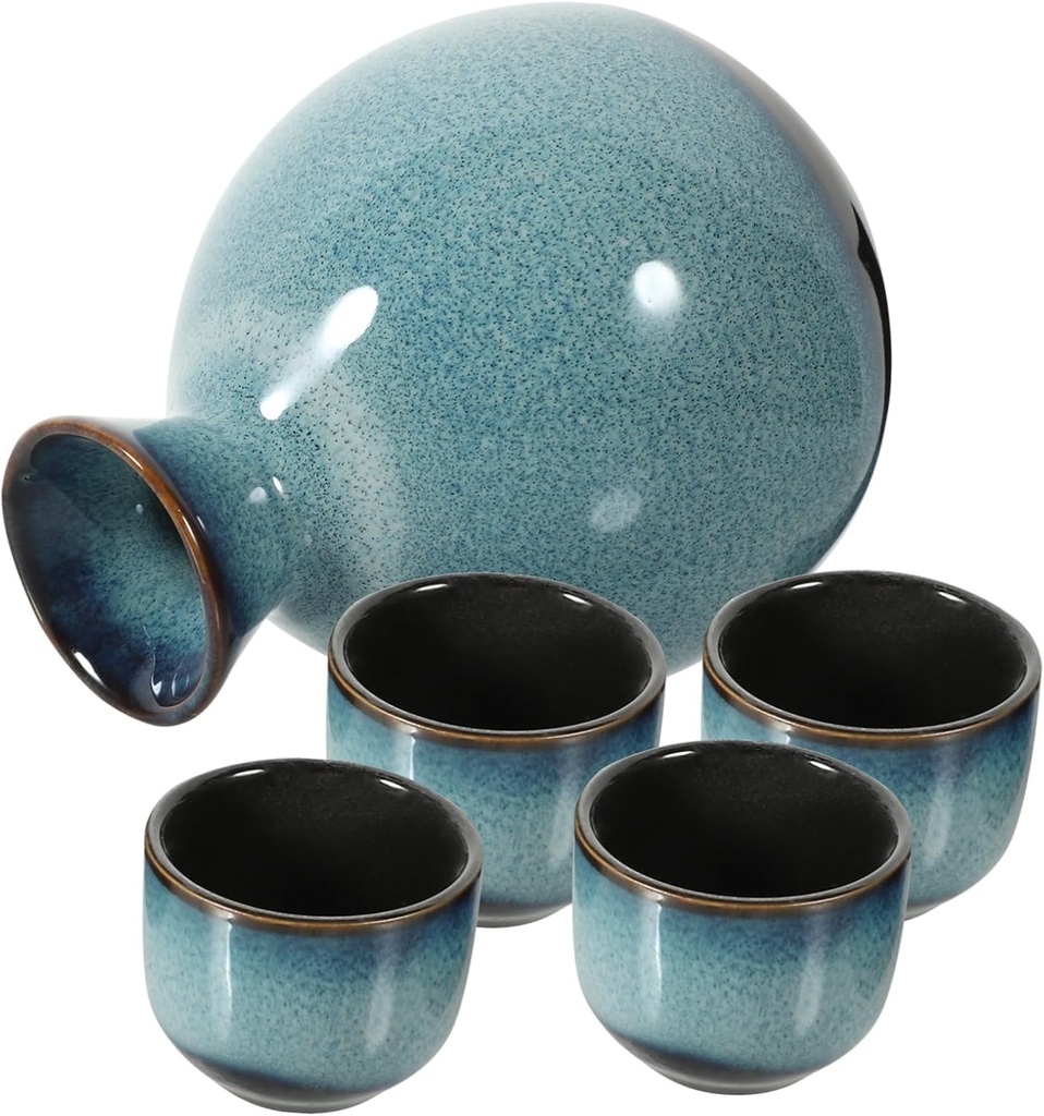 Hemoton 1set Beautiful Japanese Style Sake Sake Pot Random Color Cups Smooth Frosted Safe and Comfortable to Use for Serving