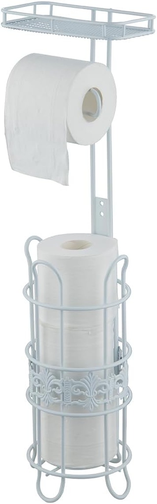 Toilet Paper Holder Free Standing, Adjustable Height, Tissue Paper Roll Dispenser with Shelf for Bathroom Storage Holds Reserve Mega Rolls White