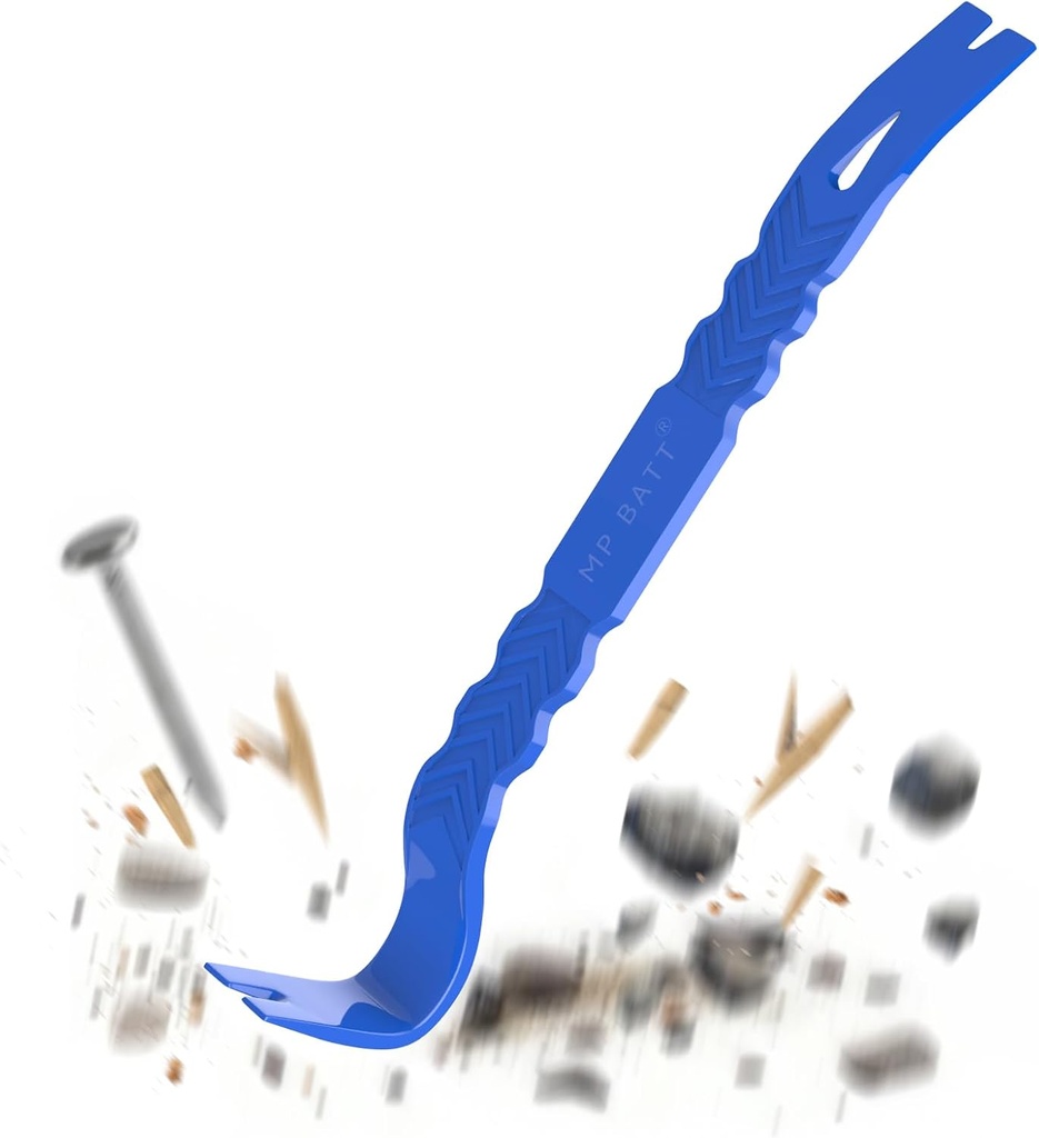 15'' Super Thick Flat Pry Bar Crow Bar Nail Puller, Angled Curved Head Metal Wood Board Tire Nail Removing Tool Wrecking Prying Tool Heavy Duty Car Escape Tool Blue