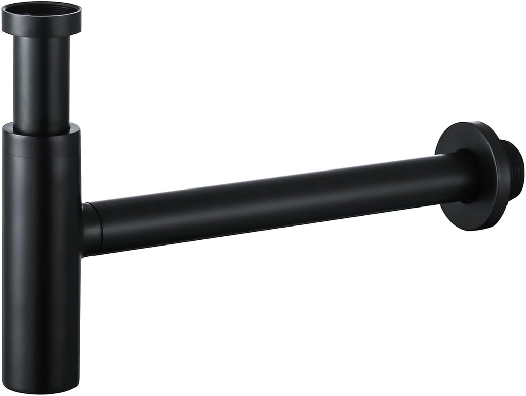 Matte Black Bottle P Trap Classical Round Sink Bathroom Waste Pipe 1 1/4 inch Slip Inlet Drain Tube Kit Adjustable Height Bathroom Basin Sink Waste Drain Kit