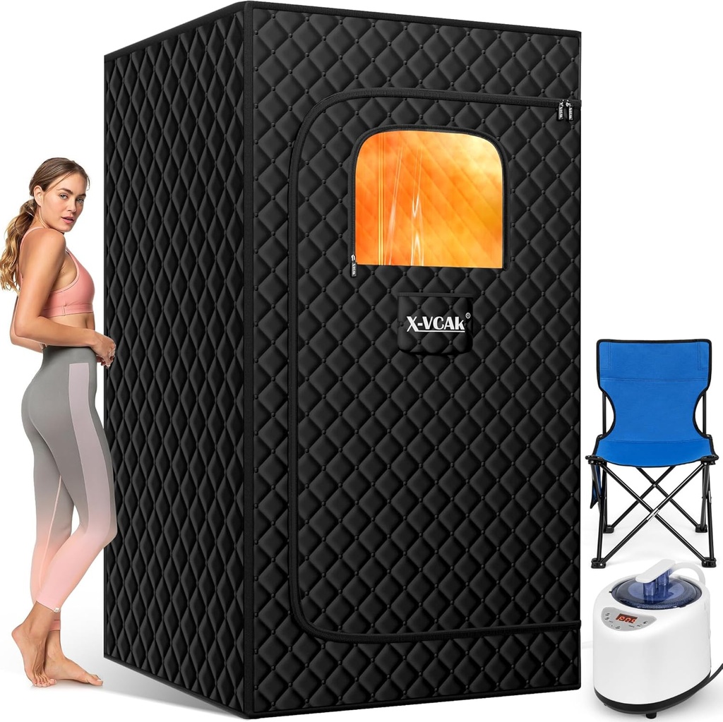 Upgraded Sauna Box for Relaxation, Detoxification, Portable Sauna for Home with Steamer, Remote Control, Folding Chair, 9 Levels, 2.6’ x 2.6’ x 5.9’