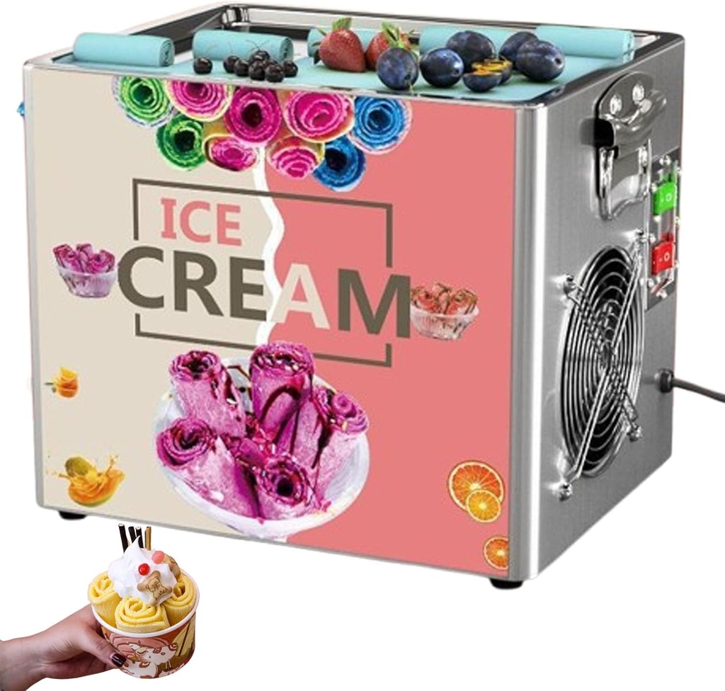 Ice Cream Roll Maker Set, Commercial Rolled Frozen Yogurt Ice Cream Machine, Stainless Steel Stir-Fried 30x24cm Ice Pan, DIY Rolled Ice Cream Pan, Yogurt Cream Machine for Bars, Ca