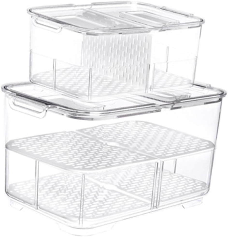Rectangular Double Layer Sealed Fruit Storage Box Refrigerator Organizer for Vegetables Bread Transparent Design Folding Drainer Board Reusable for Home Use