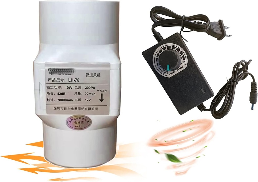 Inline Blower Small Duct Fan DC Air Intake Exhaust Ventilation System PVC Pipe Fan Easy Install for Air Circulaion Kitchen Workshop 3Inch/53CFM (Size : Adjustable speed)