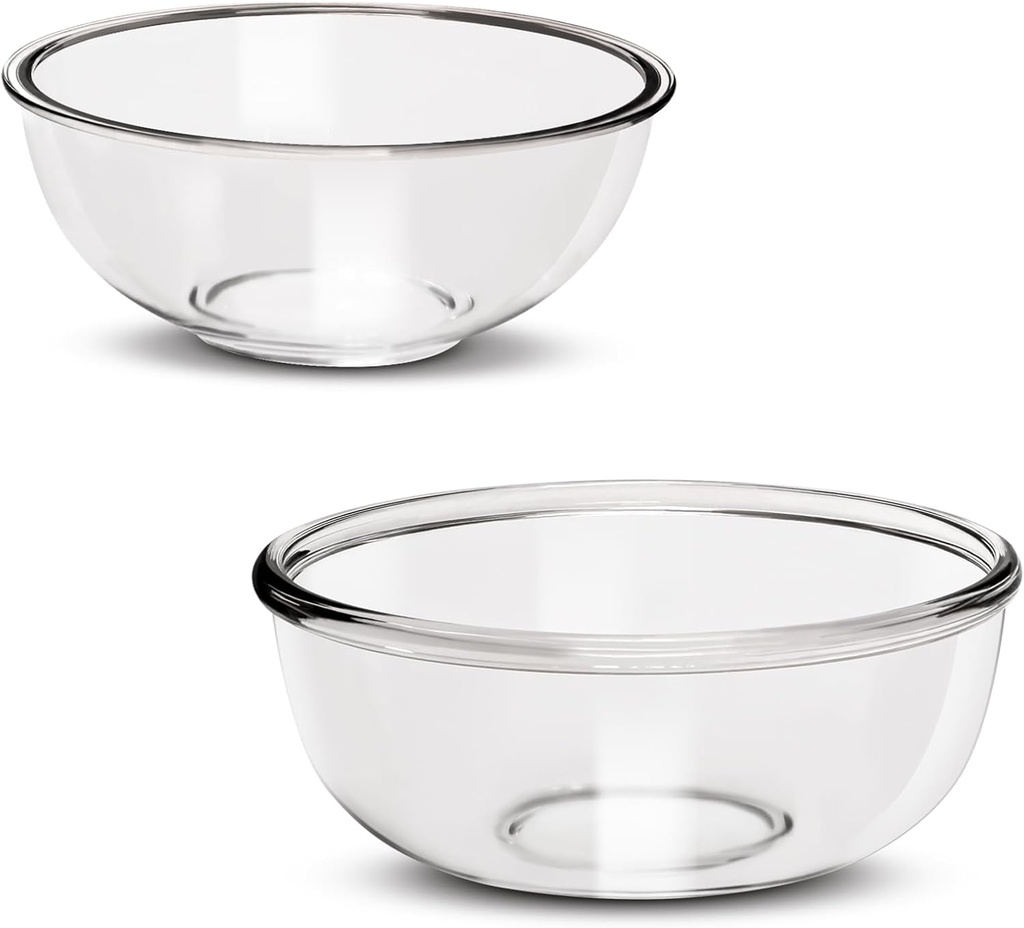 Large Borosilicate Glass Mixing Bowls Set of 2 (6.4qt, 3.7qt) - Nesting, Lead-Free, Durable - Safe for Microwave, Dishwasher, Oven & Freezer - Ideal for Baking, Meal Prep, and Serving