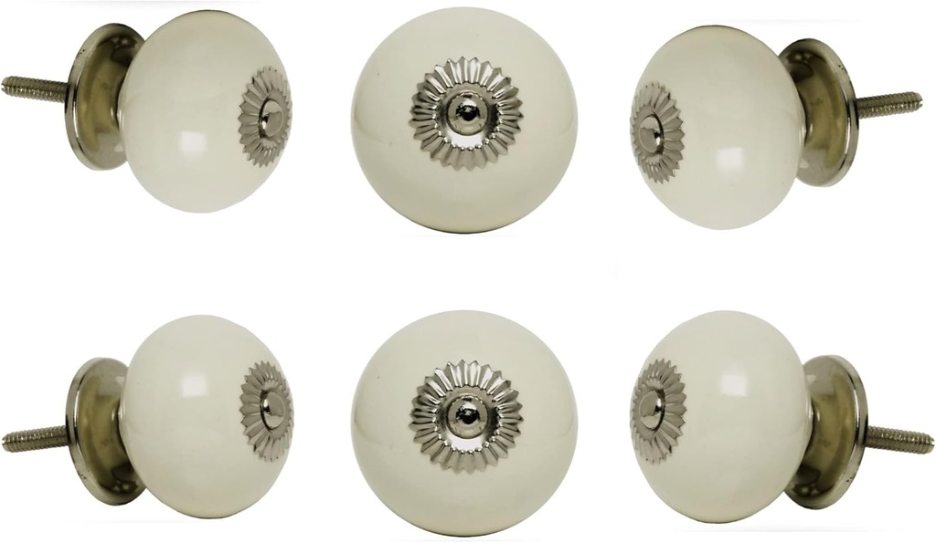 TRINCA-FERRO Set of 6 Ceramic Round White Door Knobs Interior/Exterior Knobs for Drawer Pull Cabinet Dresser Drawers Decorative Modern Kitchen Cabinets Knobs for | Office | Bedroom | Bathroom |
