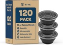 TIYA Food Containers - 50 oz Bulk 120 Pack with Lids - Plastic Bowl To-Go Containers - Reusable, Microwavable, Dishwasher Safe - Leak-Resistant for Soups & Meal Prep - BPA-Free