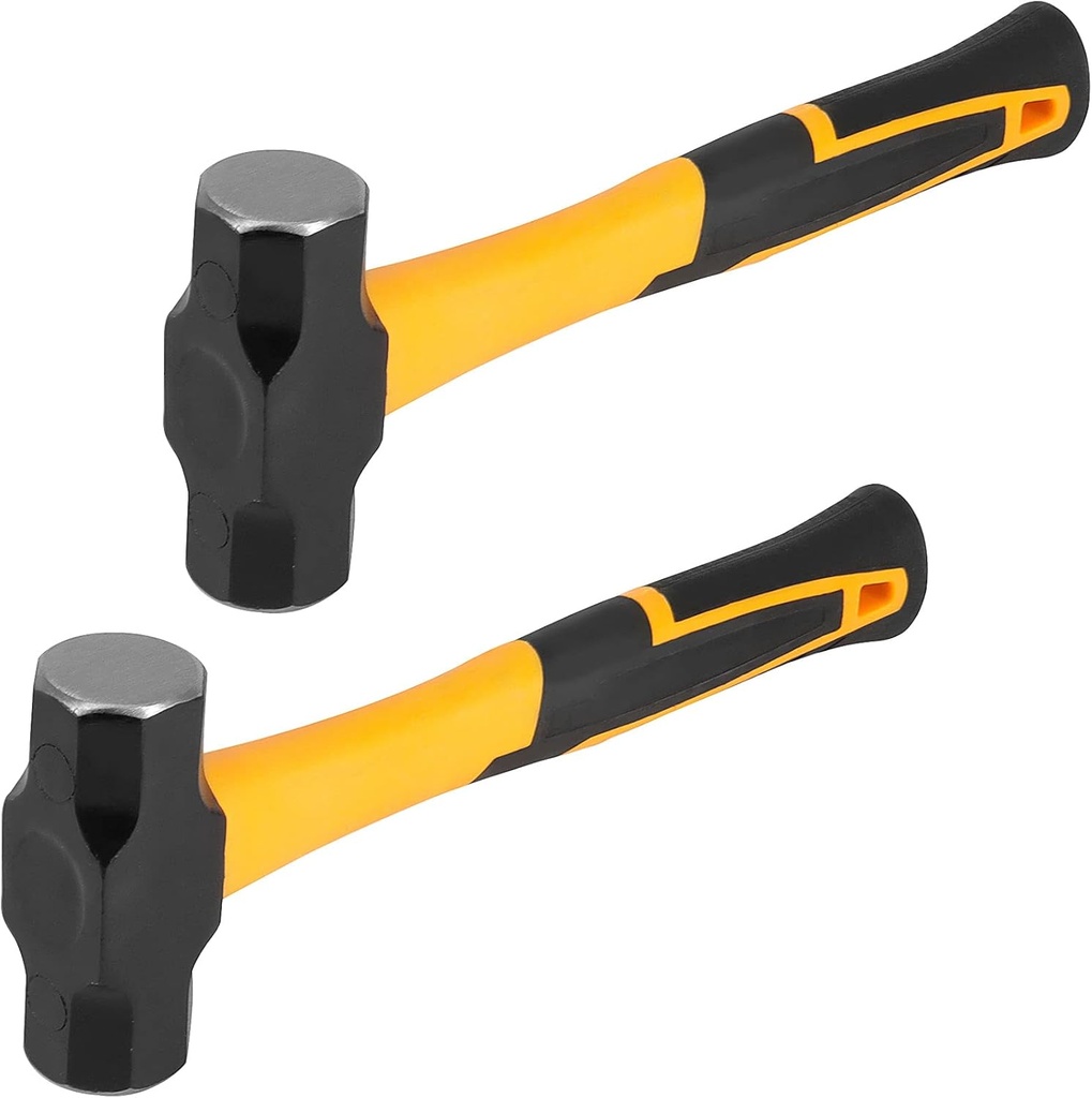 HOIGON 2 Pack 3 Lb Sledge Hammer, 14 Inch Pro-grade Sledge Hammer Tool Set with Fiberglass Handle, 1.6kg 48oz Heavy duty Stoning Club Hammer for Carpentry, Construction, Mechanic Work