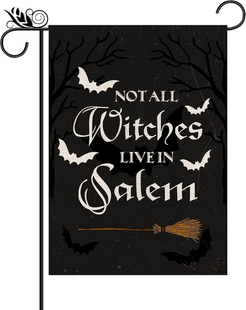 Halloween Garden Flag Not All Witches Live In Salem Broom Halloween Theme Vertical Double Sided Flag Holiday Farmhouse Patio Yard Outdoor Party Decor (Size-12.5" x 18")