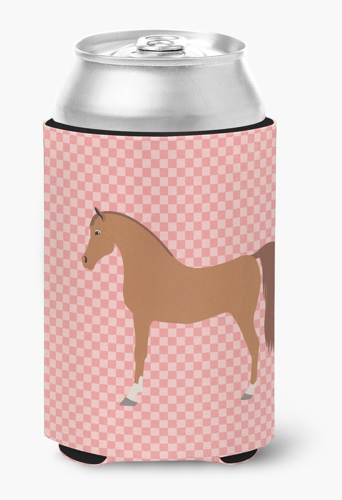 Caroline's Treasures BB7911CC Arabian Horse Pink Check Can or Bottle Hugger Cooler Washable Drink Sleeve Collapsible Beverage Insulated Holder, Can Hugger, Multicolor