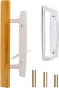 Sliding Glass Patio Door Handle Replacement Set with Oak Wood Inside Handles and Zinc Diecast Outside Pull, 3-15/16" Hole Spacing, Non-Handed, White