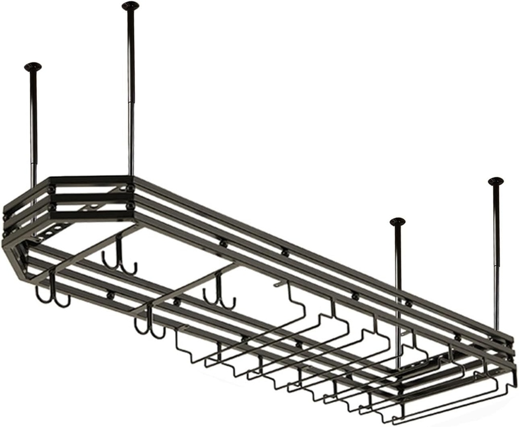 Heavy Duty Hanging Wine Glass Rack Large Capacity for Kitchen & Bar Supports Up to 100kg Stylish Black Design Perfect for Home and Cellar 120x25cm