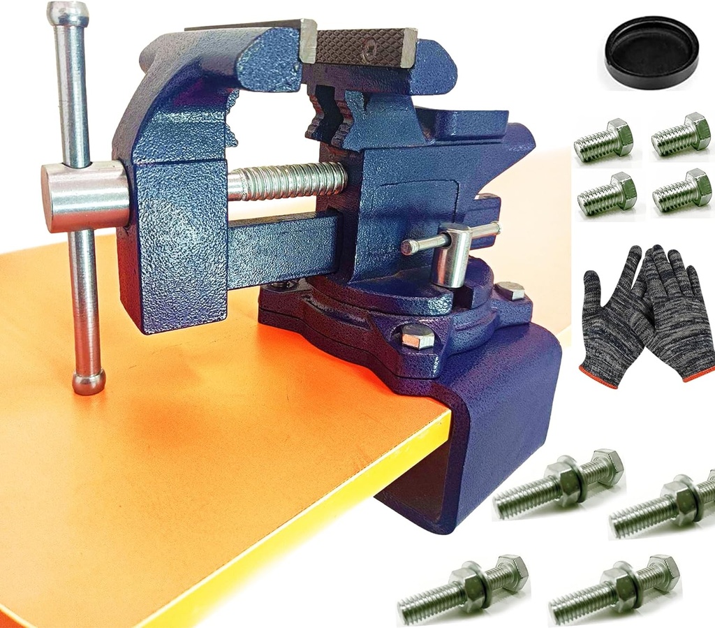 MYTEC 2-In-1 Work Bench Vise, Upgraded Multi-Purpose Table Vice, Universal Rotate 270°Work Clamp-On Vise, 4.5" blue