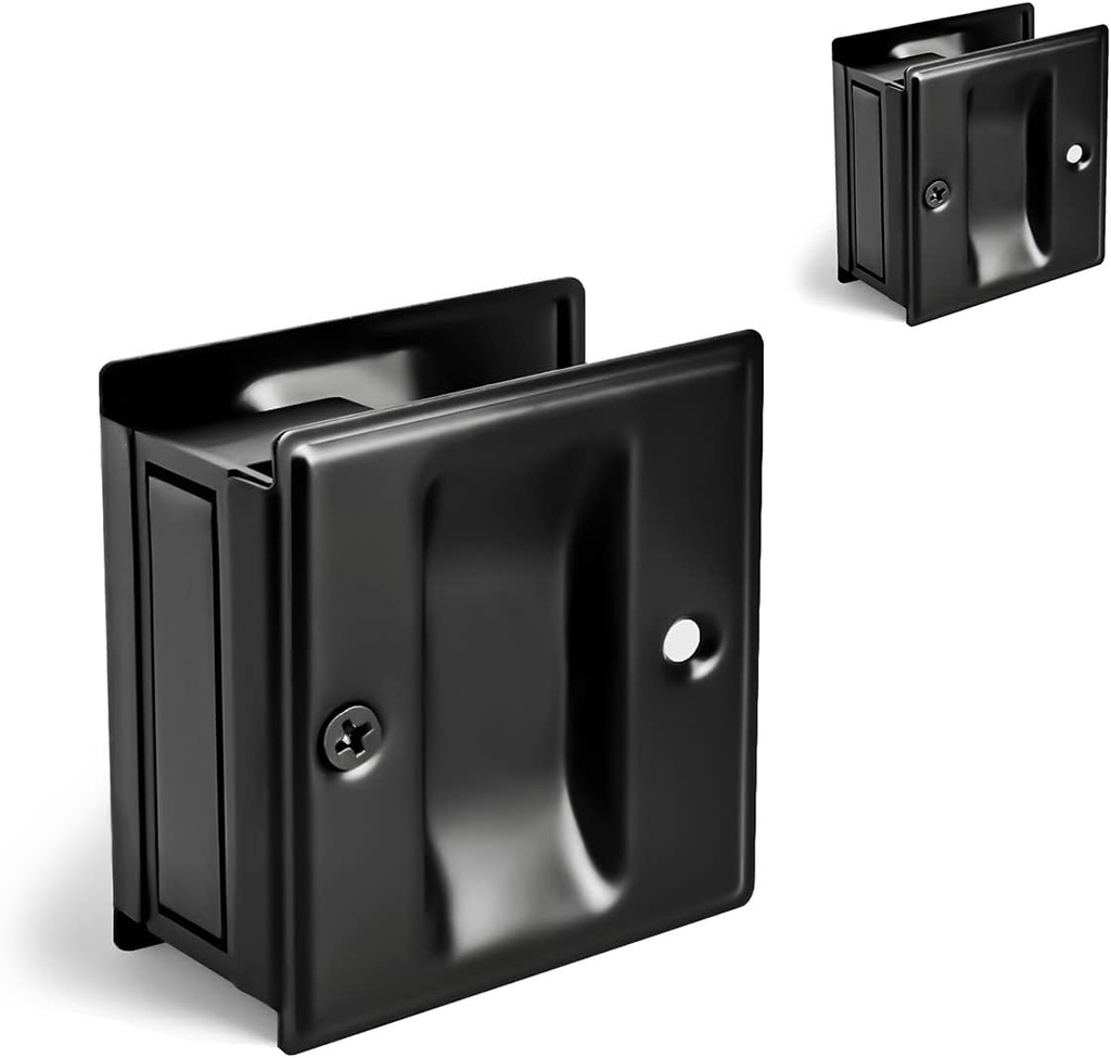HOMOTEK 2 Pack Privacy Pocket Door Pull - No Switch Plate, Replace Old Or Damaged Passage Pulls, 2-3/4'x2-1/2', Black