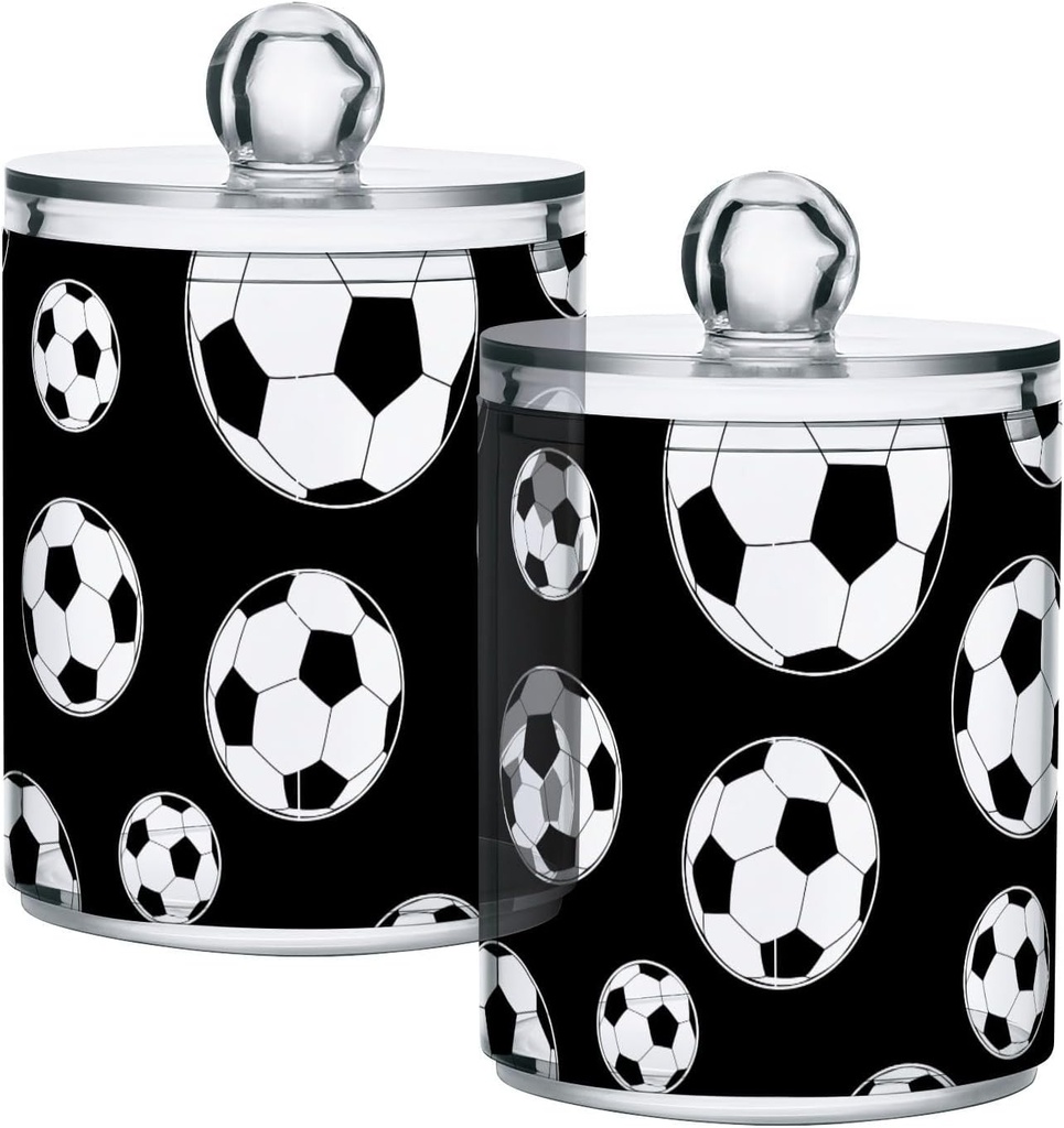 Acrylic Plastic Clear Jar with Lid, Soccer Ball Black Pattern Airtight Storage Jar 2 Pack Kitchen Storage Containers for Cookie Snack Candy