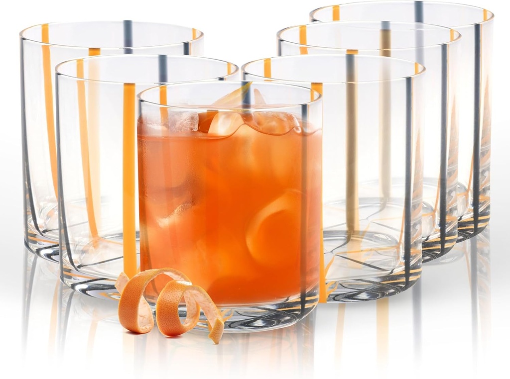 IMPULSE! Veneto Tumbler: Orange Whisky, Rock Tumbler, Wine Glasses, Drinking Set of 6 - Premium Glassware for Any Occasion, Dishwasher Safe, Modern - Orange Glass, Set of 6