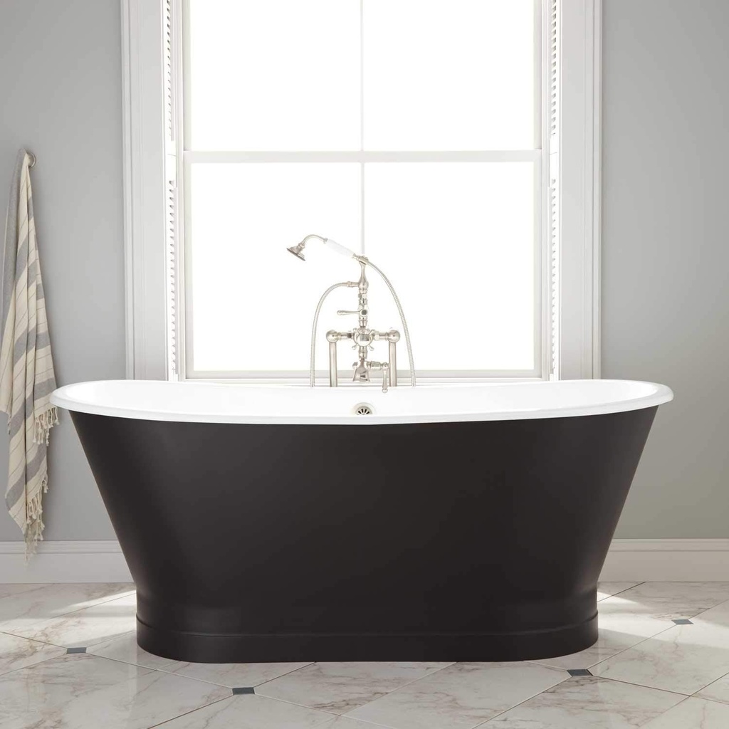 Signature Hardware 426201 Kateryn 67" Cast Iron Soaking Pedestal Freestanding Tub in Black with Pre-Drilled Overflow Hole - Less Drain - Black