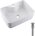 White Rectangle Ceramic Bathroom Vessel Sink - Dorzom 16x12x5 Inch Ceramic Art Basin Bathroom Sink with Brushed Stainless Steel Pop Up Drain HA001X-1612L