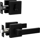 Berlin Modisch Contemporary Square Entry Lever Door Handle and Single Cylinder Deadbolt Locking Lever Handle Set [Front Door or Office] Right & Left Sided Doors Heavy Duty – Iron Black Finish