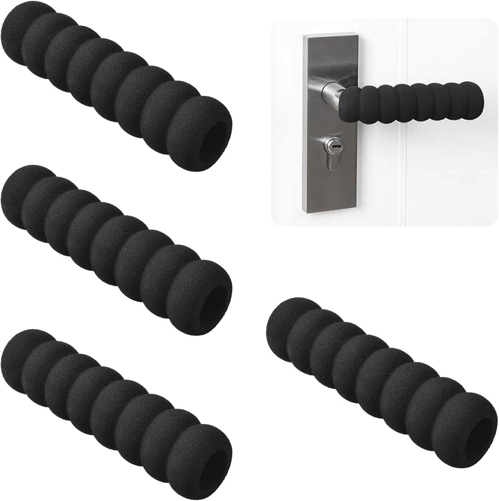 4Pcs Soft EVA Foam Door Knob Covers Anti-Static Safety Door Handle Glove Covers Anti-Static Knob Protector for Flat Square Doors Levers (Black)