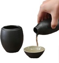 Sake Wine Set, Wine Glass,Sake Set, 3-Piece Set Oval Black Glaze Texture Ceramic Cups, Crafts Wine Glasses, for Cold/Warm/Shochu/Tea Family and Friends Sake Set for Gift,Wine Bowls
