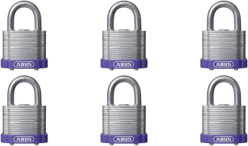 ABUS 41/40 Laminated Steel Safety Padlock Purple Bumper Keyed Alike, Pack of 6