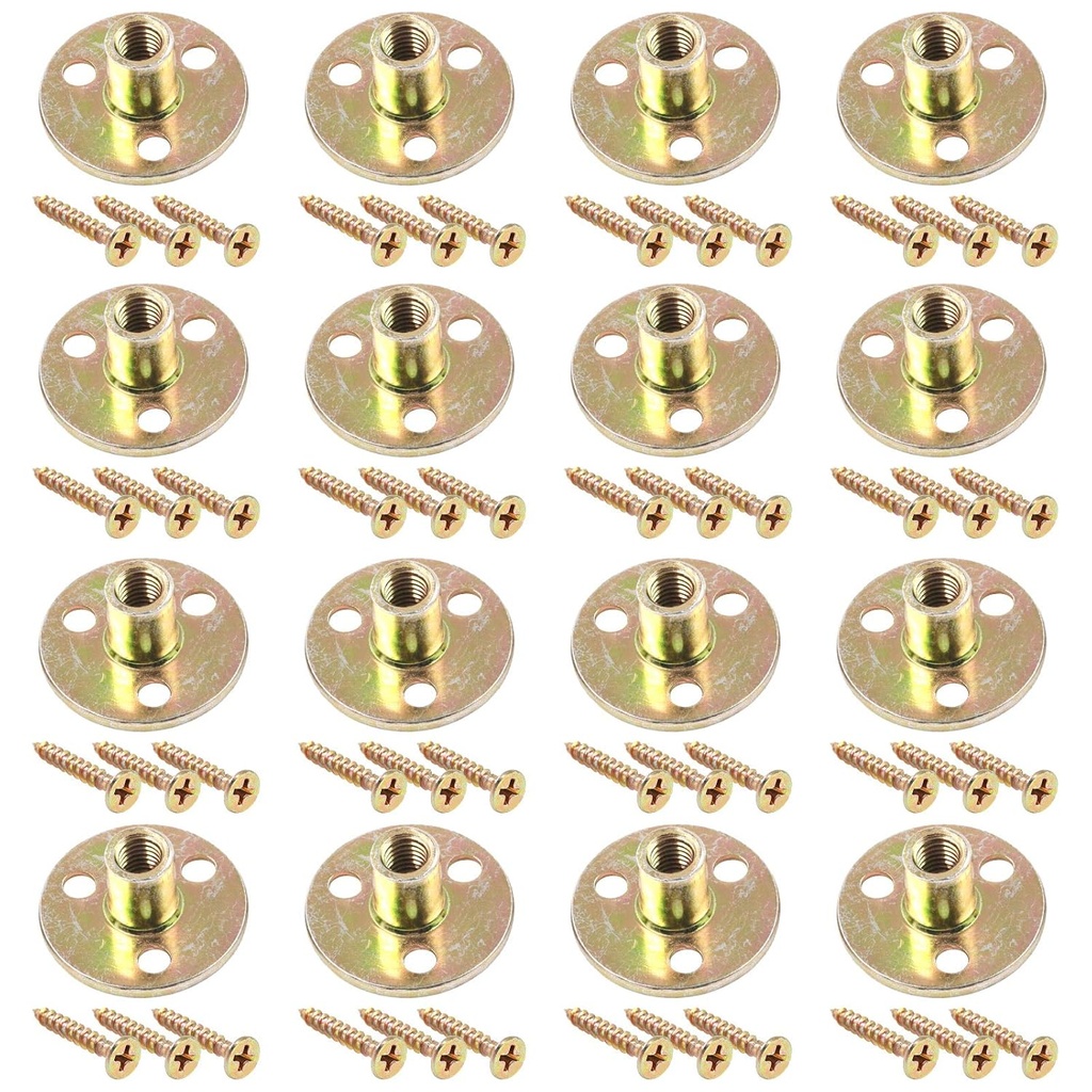 Glarks 64Pcs M8(5/16'') Brad Hole Tee Nut with Mounting Screws Set Zinc Plated Carbon Steel 3-Hole T-Nuts Furniture Hardware Flange Insert Female Thread for Wood Furniture