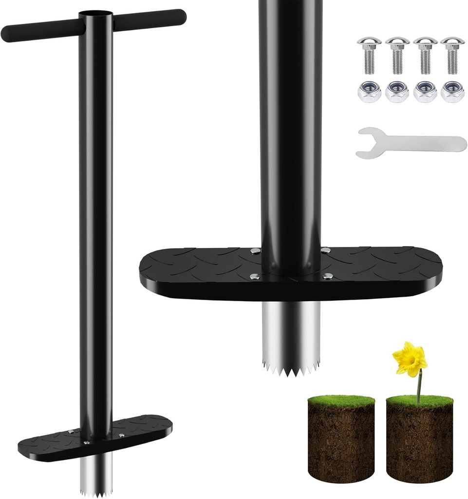 Sod Plugger Garden Bulb Planter Tool,Long Handle Grass Plugger with Stainless Steel Sharp Serrations,Sod Cutter & Sod Remover,Bulb Transplanter for Lawn Planting ,Grass Repair, Digging,Weeding Tool