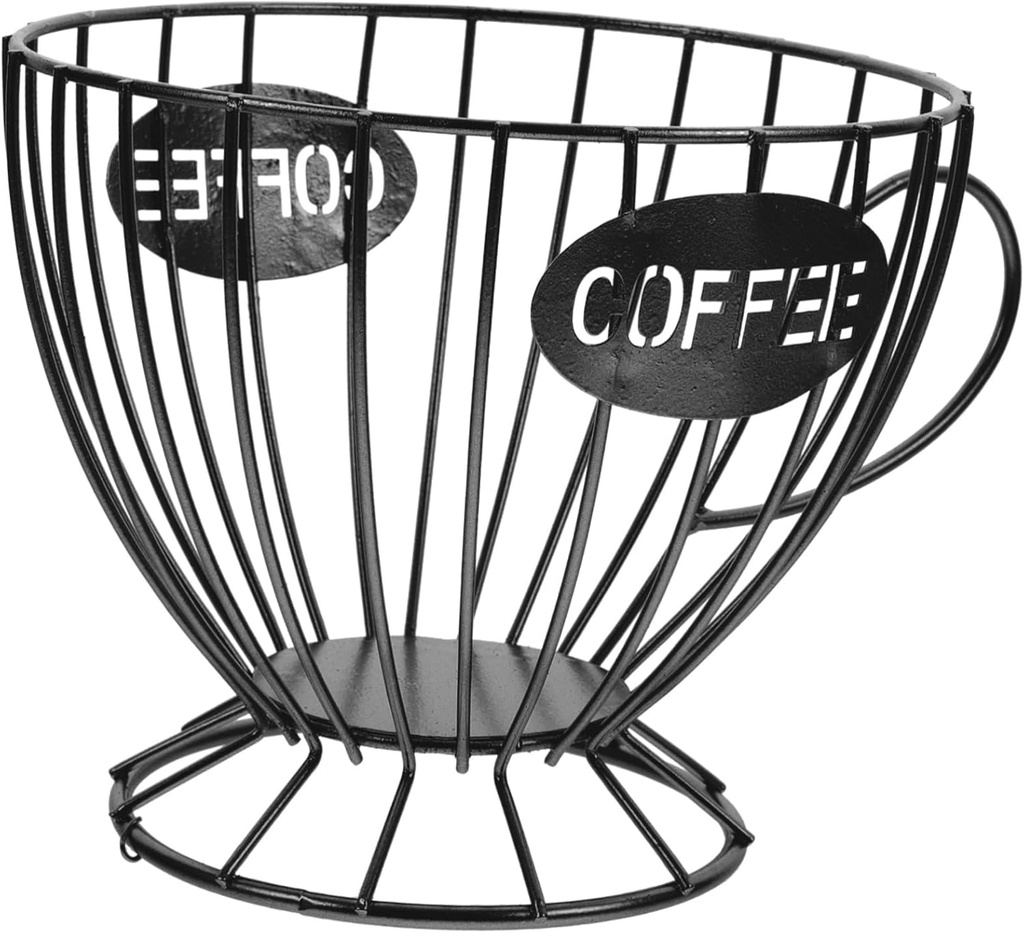 PRETYZOOM Coffee Organizer Basket for Kitchen Counter Elegant Cup Design Holder Multi-purpose Storage for Coffee Capsules Snacks and Fruit Black Iron Structure Stylish Home Decor