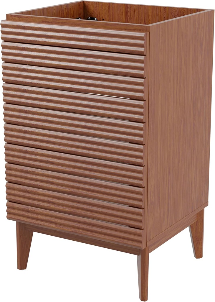 JONATHAN Y VAN1004B Calandre 20 in. W x 18 in. D x 33 in. H Thin Linear Slat Modern Farmhouse 2-Shelf Bath Vanity Cabinet Only (Sink Basin not Included), Walnut