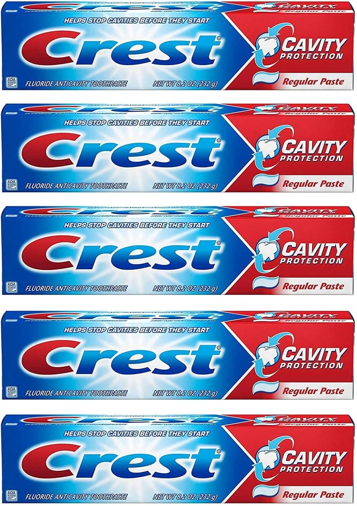 Crest Fluoride Anticavity Toothpaste, Prevents Cavities Before They Start, Regular Paste, 8.2 Ounce (Pack of 5)