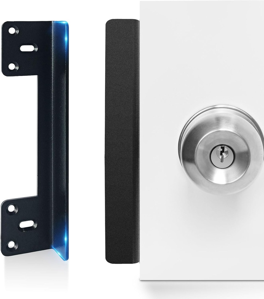 Door Latch Guard Plate 7” with 1” Offset Cover, Outswing Door Security Protector Shield, Heavy Duty Version, Door Knob/Deadbolt Latch Protector Plate (1 Pack)