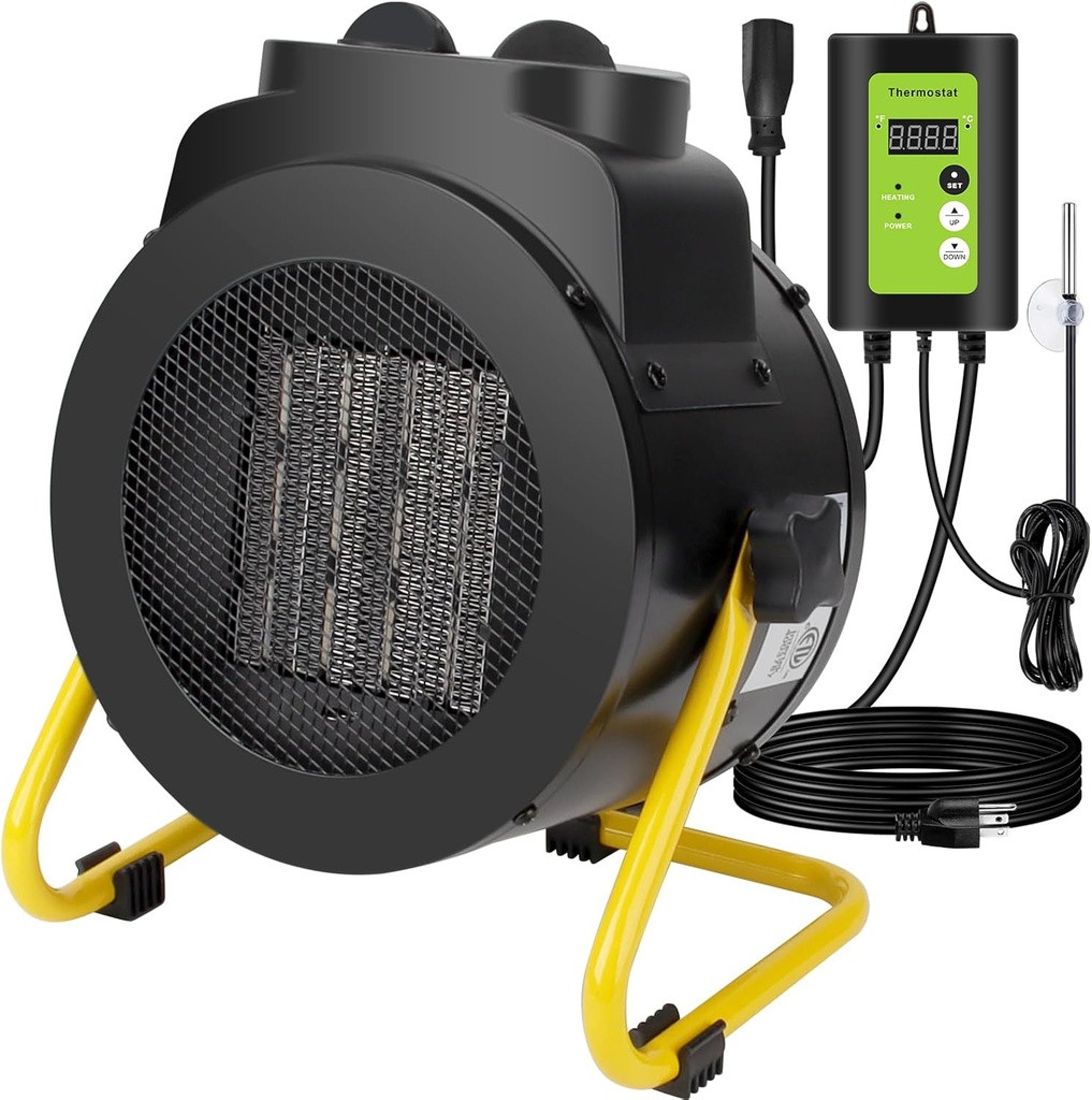 1500W Greenhouse Heater with Thermostat, 3 Modes Outdoor Heater with Overheat Protection, 3s Fast Heating, Portable Outdoor Electric Heaters for Green House, Garage, Grow Tent, Patio, Orange