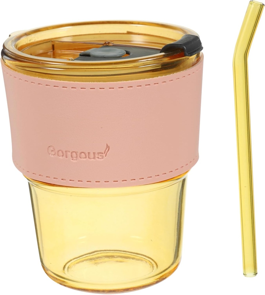 Creative Glass Cup with Lid and Straw Bamboo Style Insulated Drinking Tumbler for Juice Milk Coffee for Home and Office Use