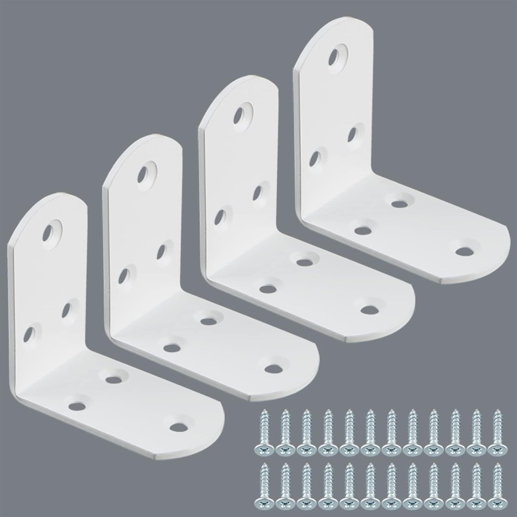 Alise 4Pcs Stainless Steel L Brackets for Shelves White, Small Floating Shelf Brackets, 90 Degree Right Angle Bracket, Heavy Duty Metal L Bracket Corner Brackets for Wood Furniture (2.56X2.56 in)