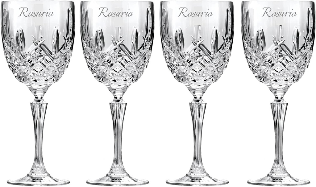 Marquis By Waterford Personalized Markham 13oz Water Goblets, Set of 4 Custom Engraved Formal Crystal Water Glasses for Dining Room Table Décor