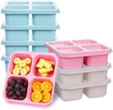 8 Pack 4 Compartment Snack Containers, Bento Snack Containers with Divided Sections, 4 Compartment Food Container, Meal Prep Lunch Box for Camping, Work, Travel (3 Colors, 6.5 x 6 x 2.16 Inches)