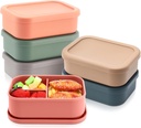 Honeydak 6 Pcs Silicone Bento Box 3 Compartment Reusable Lunch Container Smooth and Leakproof Meal Prep Lunch Box with Lid Stackable Meal Prep Container for Work Travel, 6 Colors (Classic Colors)