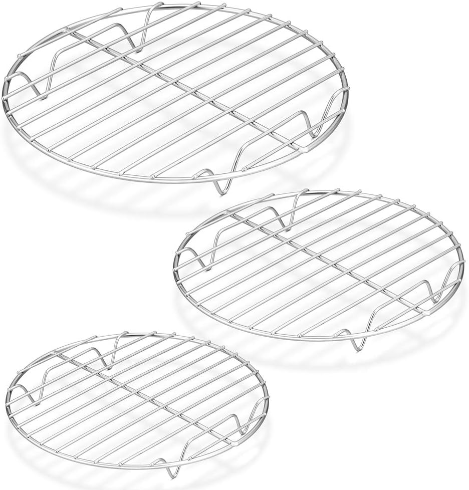 P&P CHEF Round Cooking Rack, 3 Pcs Stainless Steel Baking Cooling Steaming Grilling Rack, Fits Air Fryer/Stockpot/Pressure Cooker/Round Cake Pan, Oven & Dishwasher Safe (7.5 + 9 + 10.5 Inch)