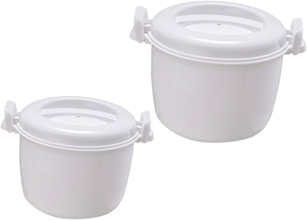 2-Piece Microwave Rice Cooker Set Plastic Portable Food Container Multi-Functional Steamer for Vegetables and Rice for Meal Prep and Lunch