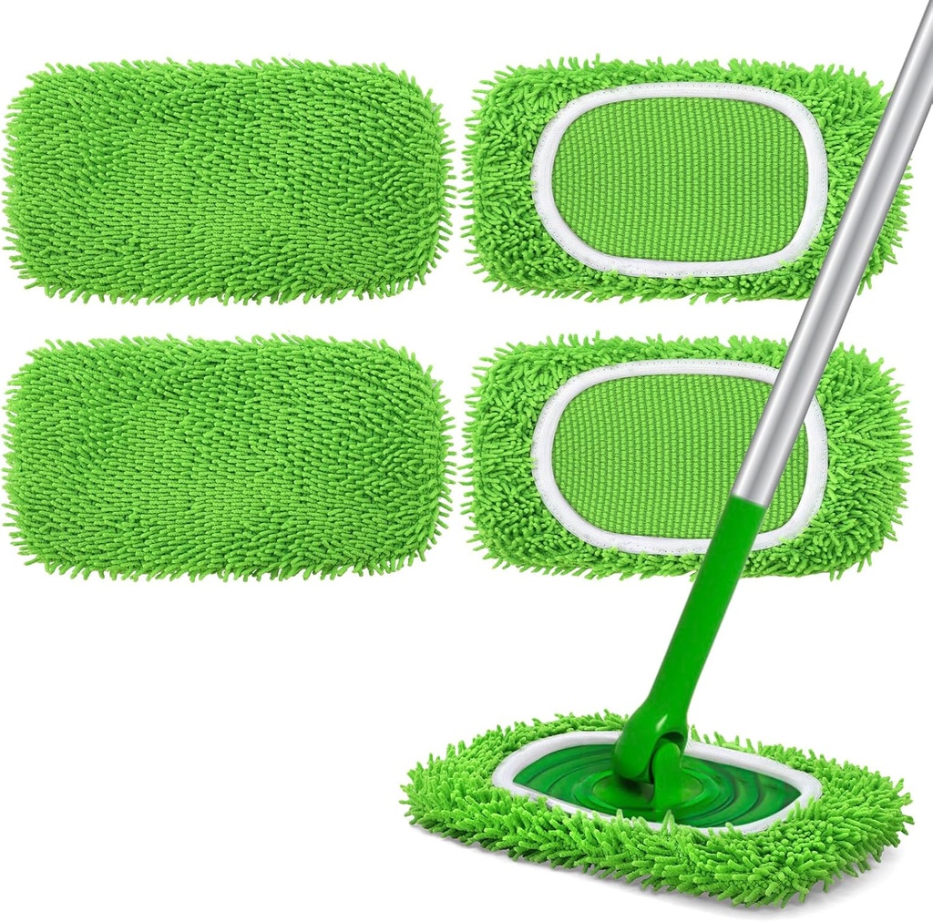 Reusable Microfiber Mop Pads Compatible with Swiffer Sweeper- 4 Pack Dry Sweeping Cloths & Wet Mopping Cloths - Washable Wet Pads Refill for Mopping Floors (Mop is not Included)