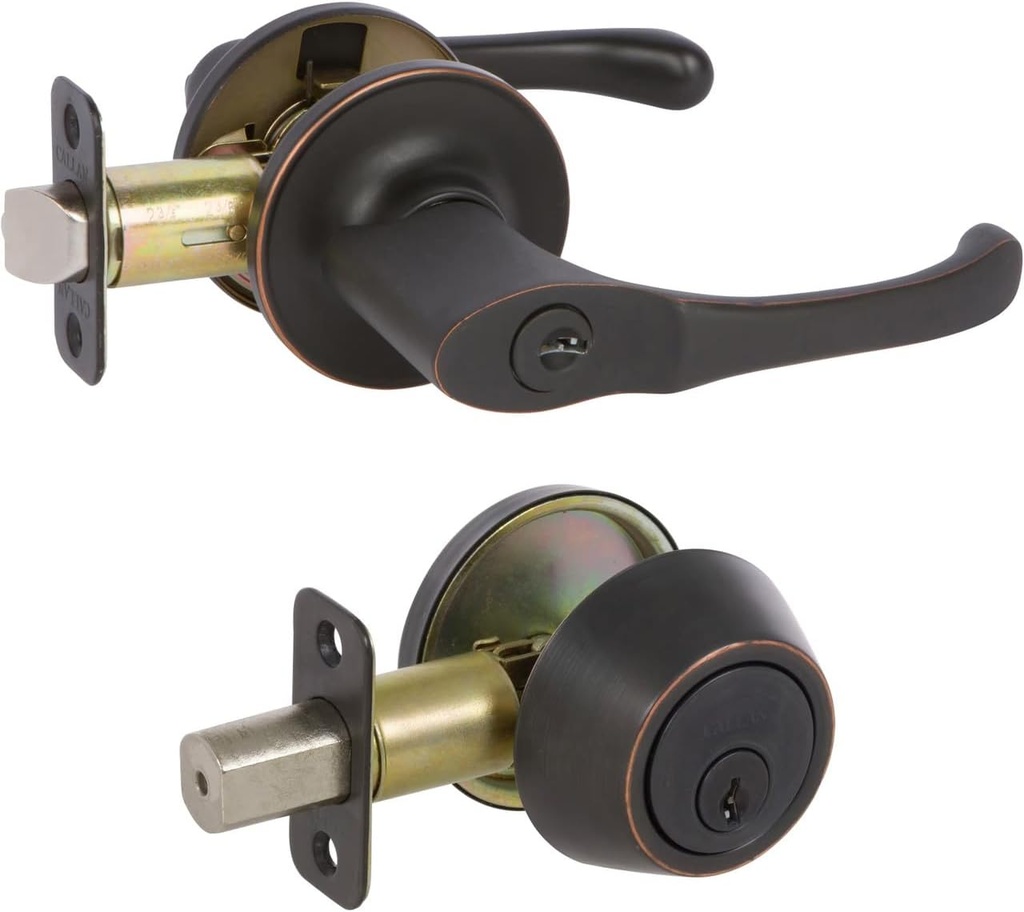 Callan by Delaney Hardware Newport Entry Door Lock & Deadbolt, Fits Door 1-3/8 to 1-3/4 in. Thick, Edge Oil Rubbed Bronze – Non-Handed Handed Front or Garage Door Lever – Easy to Install Lock