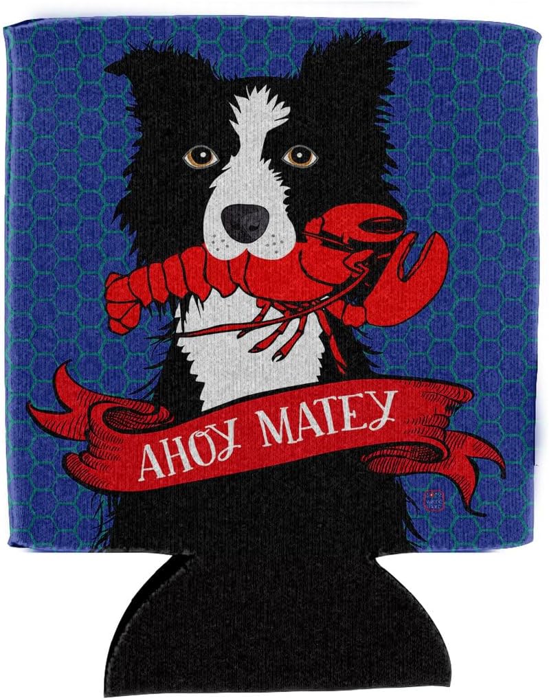 Caroline's Treasures VHA3011CC Ahoy Matey Nautical Border Collie Can or Bottle Hugger Cooler Washable Drink Sleeve Collapsible Beverage Insulated Holder, Can Hugger, Multicolor
