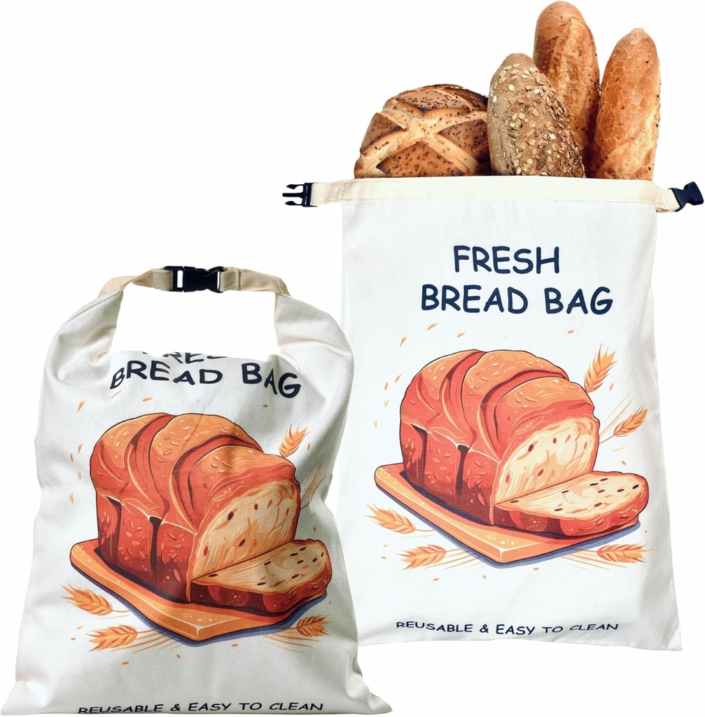 Reusable bread bags, 2 Pack, Quality material, Cotton, BPA Free, TPU inner Bag Double Layer, Freezer Safe, Washable, 17" x 13" XL Bread Bag for Homemade Bread, Sourdough breads Storage