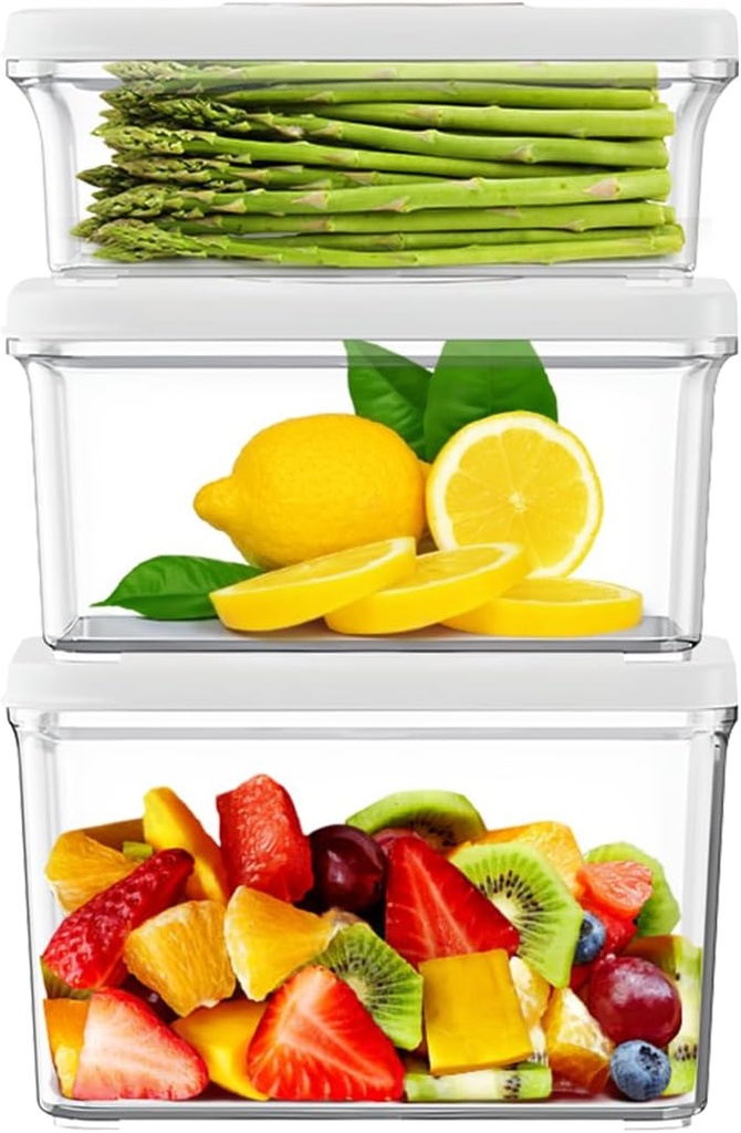 Vacuum Seal Containers for Food Storage, 3Pcs Food Sealed Containers with Lids (Vacuum Sealer Not Included) for Meal Prep and Food Storage, 100% Leak-proof, BPA-Free