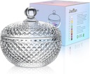 Joeyan 12 oz Small Clear Glass Jars with Lid,Embossed Glass Candy Dishes,Diamond Faceted Food Container,Decorative Jewelry Box Apothecary Canisters,Kitchen Bathroom Buffet Storage Organizer