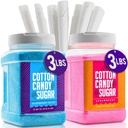 The Candery Cotton Candy Floss Sugar (2-Pack) Includes 100 Premium Cones | Raspberry Blue and Strawberry | Plastic, Reusable Jars | Easy Pour Spout or Scoop | Includes Scooper | 3 LBS Jars